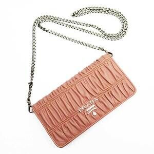 PRADA Crossbody Shoulder Bag Wallet Pink Silver Leather